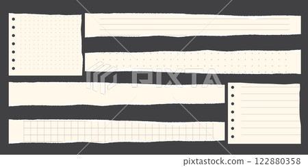 Paper scraps. Torn pieces of paper, with torn edges for notes, realistic torn pieces of blank note pages. Vector illustration isolated 122880358