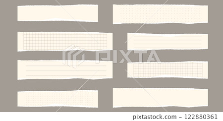 Paper scraps. Torn pieces of paper, with torn edges for notes, realistic torn pieces of blank note pages. Vector illustration isolated 122880361