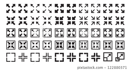 Full screen and exit full screen icon set Full screen and exit full screen icon set 122880371