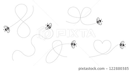 A Buzzing Ballet. Bees Creating Graceful Dotted Patterns of Spirals, Loops, and Heart-Shaped Designs in the Air A Buzzing Ballet. Bees Creating Graceful Dotted Patterns of Spirals, Loops, and Heart-Shaped Designs in the Air 122880385