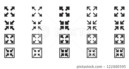 Full screen and exit full screen icon set 122880395