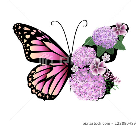 Butterfly with wings made of flowers. hand drawing. Not AI. Vector illustration. Butterfly with wings made of flowers. hand drawing. Not AI. Vector illustration. 122880459