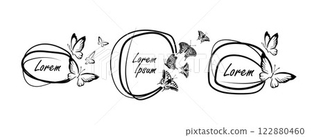 Set of frames with butterflies. hand drawing. Not AI. Vector illustration. Set of frames with butterflies. hand drawing. Not AI. Vector illustration. 122880460