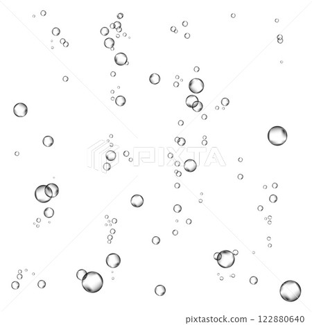Oxygen air bubbles flow in water on white background. Oxygen air bubbles flow in water on white background. 122880640