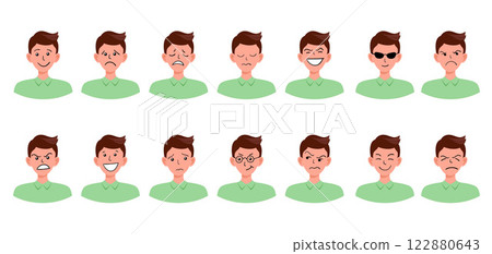 Portraits of man. Boy Avatar.  Male emotions. 122880643