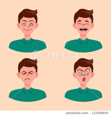 Portraits of man. Boy Avatar.  Male emotions. 122880644