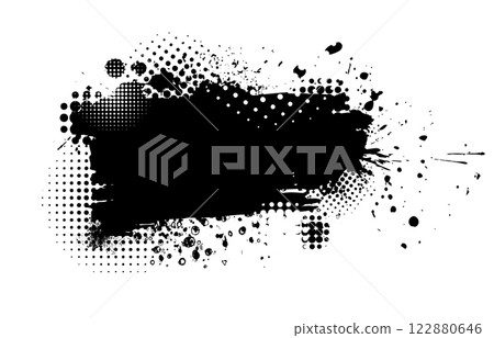 Splatter Paint Texture . Black Spray Blot of Ink. Place illustration Over any Object to Create Grungy Effect . hand drawn. Not AI, Vector 122880646