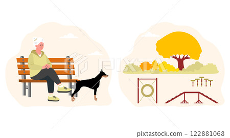 Retired people Walk Dog training Agility Activity Retired people Walk Dog training Agility Activity 122881068
