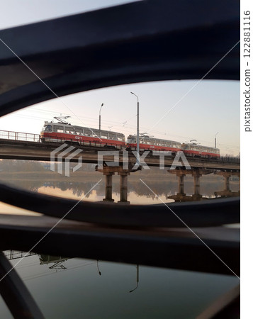 High-speed tram on the bridge High-speed tram on the bridge 122881116