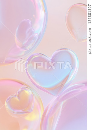 St Valentines Day inflated hearts in pastel colors floating in dreamy background with copy space St Valentines Day inflated hearts in pastel colors floating in dreamy background with copy space 122881397