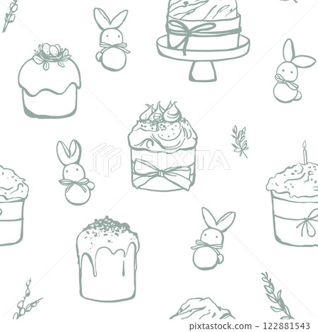 Hand drawn Easter cake seamless pattern Hand drawn Easter cake seamless pattern 122881543