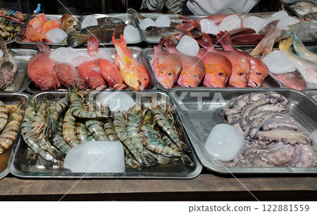 Fresh seafood at Gili T night market 122881559