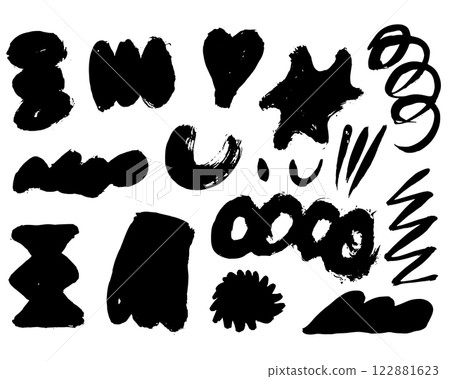 Grunge ink brush strokes elements. Black paint brush, stroke, line, grunge. freehand drawing doodle. artistic dirty. Black grunge brush stroke ink template collection 122881623