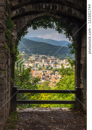 View of the Bergamo Lower City seen from Upper City, Italy, Europe. View of the Bergamo Lower City seen from Upper City, Italy, Europe. 122881744
