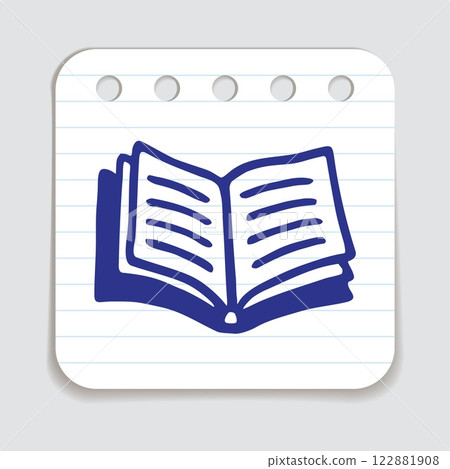 Doodle open book icon hand drawn with blue pen on a notepaper Doodle open book icon hand drawn with blue pen on a notepaper 122881908
