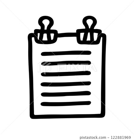 Doodle Paper with Binder Clips icon hand drawn with black line in freehand style 122881969