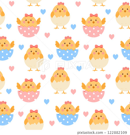 Seamless pattern with cute yellow chickens Seamless pattern with cute yellow chickens 122882109