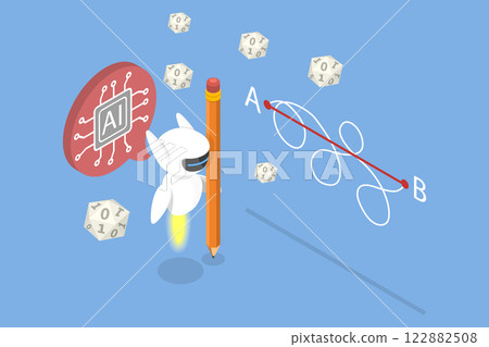 3D Isometric Flat Vector Illustration of Shortest Distance To Goal, Using AI to Solve a Problem 3D Isometric Flat Vector Illustration of Shortest Distance To Goal, Using AI to Solve a Problem 122882508