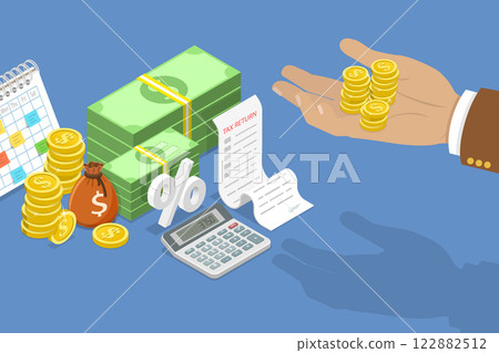 3D Isometric Flat Vector Illustration of Tax Return, Financial Management 3D Isometric Flat Vector Illustration of Tax Return, Financial Management 122882512