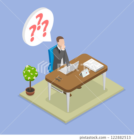 3D Isometric Flat Vector Illustration of Finding a Problem Solution, Businessman With Question Mark 122882513