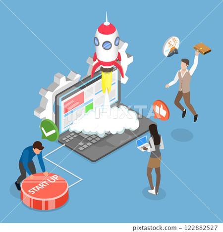 3D Isometric Flat Vector Illustration of StartUp, Project Launch 122882527