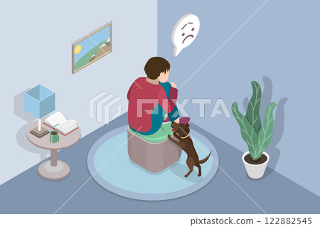 3D Isometric Flat Vector Illustration of Mental Illness, Person Battling Mental Health Struggles 122882545