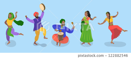 3D Isometric Flat Vector Set of India Culture, Art and Music, Collection of Indian Street Artists Showcasing The Vibrant Culture And Talent 122882546