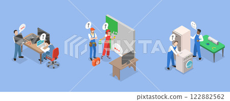 3D Isometric Flat Vector Illustration of Repair Services, Maintenance Workers 122882562