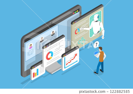 3D Isometric Flat Vector Illustration of AI-Driven Shopping, User Activity Analysis 122882585