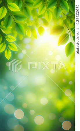 美麗的自然背景,有新鮮的綠葉和散景光 美麗的自然背景,有新鮮的綠葉和散景光 122882672