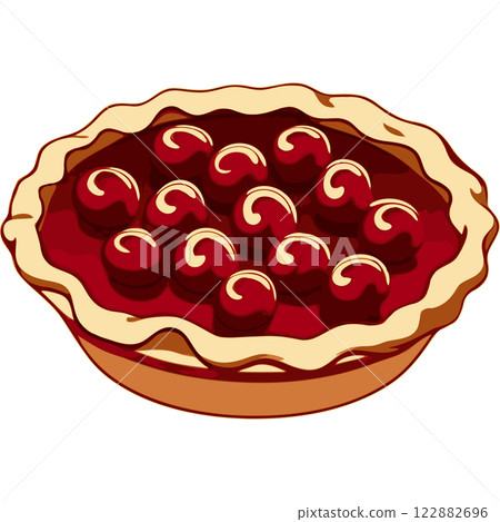 A freshly baked pie with a golden-brown crust, filled with juicy cherries 122882696