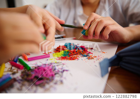 Kids crafting with colorful materials 122882798