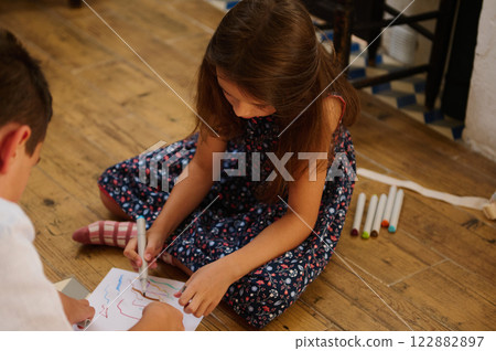 Children Drawing Indoors Together Children Drawing Indoors Together 122882897