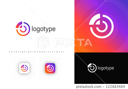 Circular logo with segments forming digital target, symbolizing precision, strategy, technology. Ideal for IT, radar systems, searching technology, blockchain, cybersecurity, fintech. Vector logo Circular logo with segments forming digital target, symbolizing precision, strategy, technology. Ideal for IT, radar systems, searching technology, blockchain, cybersecurity, fintech. Vector logo 122883484