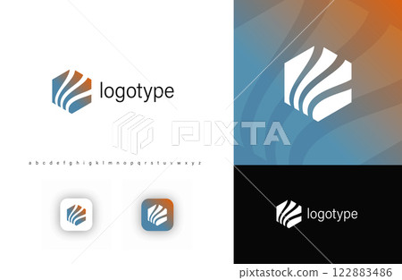 Abstract hexagonal logo with flowing wave lines, symbolizing innovation, motion, and modernity. Ideal for technology, finance, consulting, and corporate branding. Vector logo template. Abstract hexagonal logo with flowing wave lines, symbolizing innovation, motion, and modernity. Ideal for technology, finance, consulting, and corporate branding. Vector logo template. 122883486