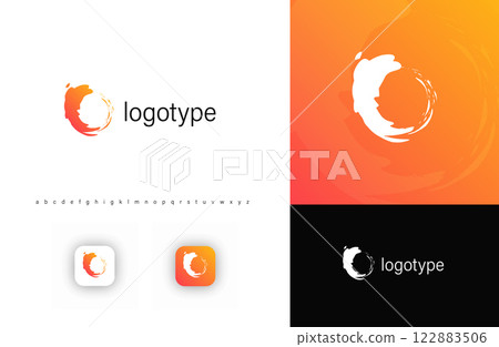 Minimalist brushstroke circle sun logo symbolizing balance, energy, and creativity. Ideal for wellness, meditation, design, and tech startups. Isolated vector logo 122883506