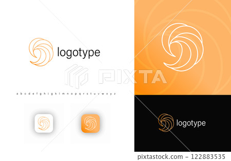 Abstract wave logo template, round linear vector logo concept for ecology, science, medicine and technology. Vector illustration 122883535