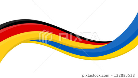 Wavy ribbon banner of Ukraine National flag with Germany National Flag. Unity and cooperation symbol. Logo for charity social events, NGO, sports team, peace summit. Vector illustration. Wavy ribbon banner of Ukraine National flag with Germany National Flag. Unity and cooperation symbol. Logo for charity social events, NGO, sports team, peace summit. Vector illustration. 122883538