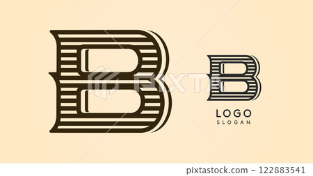 Vintage western letter B, country stylish old lettermark for retro bar logo, BBQ cafe, tattoo salon, saloon plaque, alcohol label. Vector illustration 122883541