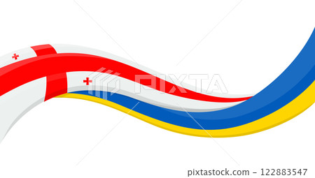 Wavy ribbon banner of Ukraine National flag with Georgia National Flag. Unity and cooperation symbol. Logo for charity social events, NGO, sports team, peace summit. Vector illustration. 122883547
