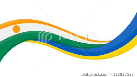 Wavy ribbon banner of Ukraine National flag with Niger National Flag. Unity and cooperation symbol. Logo for charity social events, NGO, sports team, peace summit. Vector illustration. Wavy ribbon banner of Ukraine National flag with Niger National Flag. Unity and cooperation symbol. Logo for charity social events, NGO, sports team, peace summit. Vector illustration. 122883552