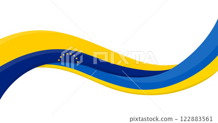 Wavy ribbon banner of Ukraine National flag with Venezuela National Flag. Unity and cooperation symbol. Logo for charity social events, NGO, sports team, peace summit. Vector illustration. 122883561