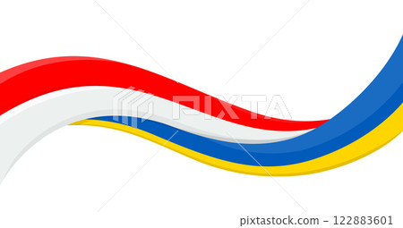 Wavy ribbon banner of Ukraine National flag with Indonesia National Flag. Unity and cooperation symbol. Logo for charity social events, NGO, sports team, peace summit. Vector illustration. Wavy ribbon banner of Ukraine National flag with Indonesia National Flag. Unity and cooperation symbol. Logo for charity social events, NGO, sports team, peace summit. Vector illustration. 122883601