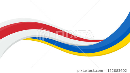 Wavy ribbon banner of Ukraine National flag with Free Belarus National Flag. Unity and cooperation symbol. Logo for charity social events, NGO, sports team, peace summit. Vector illustration. Wavy ribbon banner of Ukraine National flag with Free Belarus National Flag. Unity and cooperation symbol. Logo for charity social events, NGO, sports team, peace summit. Vector illustration. 122883602