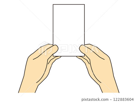 Illustration of a hand holding a vertical business card_with main lines Illustration of a hand holding a vertical business card_with main lines 122883604
