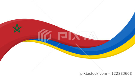 Wavy ribbon banner of Ukraine National flag with Morocco National Flag. Unity and cooperation symbol. Logo for charity and social events, NGO initiative, sport teams. Vector illustration. Wavy ribbon banner of Ukraine National flag with Morocco National Flag. Unity and cooperation symbol. Logo for charity and social events, NGO initiative, sport teams. Vector illustration. 122883608