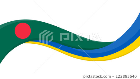 Wavy ribbon banner of Ukraine National flag with Bangladesh National Flag. Unity and cooperation symbol. Logo for charity social events, NGO, sports team, peace summit. Vector illustration. Wavy ribbon banner of Ukraine National flag with Bangladesh National Flag. Unity and cooperation symbol. Logo for charity social events, NGO, sports team, peace summit. Vector illustration. 122883640