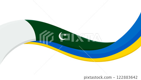 Wavy ribbon banner of Ukraine National flag with Pakistan National Flag. Unity and cooperation symbol. Logo for charity social events, NGO, sports team, peace summit. Vector illustration. Wavy ribbon banner of Ukraine National flag with Pakistan National Flag. Unity and cooperation symbol. Logo for charity social events, NGO, sports team, peace summit. Vector illustration. 122883642