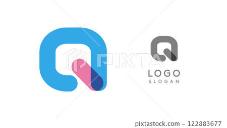 Soft rounded trendy logo, geometric colorful letter Q with a modern tech feel, playful monogram design for corporate identity, creative branding, logotype template. Vector logotype 122883677
