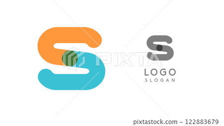 Soft rounded trendy logo, geometric colorful letter S with a modern tech feel, playful monogram design for corporate identity, creative branding, logotype template. Vector logotype 122883679